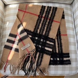Vintage Burberry Plaid Cashmere Scarf with Unique Trim